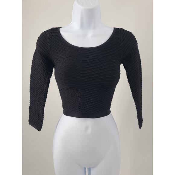 Intimately Free people women's long sleeve Black textured crop top Sz XS-S Goth - Picture 1 of 4